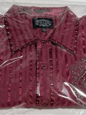 Men's Burgundy Embellished Long Sleeve Shirt